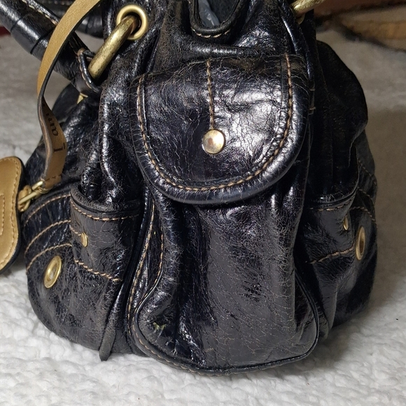 Juicy Couture Black Leather Satchel Bag Crown Lock Y2K Shoulder Bag Cowhide - Picture 3 of 9